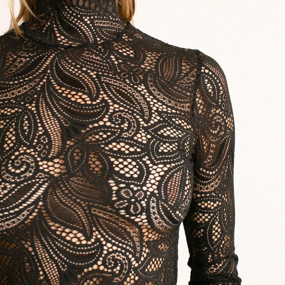 New Beaufille Rodin Blouse in Black lace mesh long sleeve sheer top - Picture 6 of 12